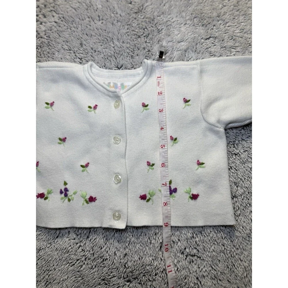 Vtg Gymboree 1998 Rainbow Tag‎ Floral Embroidered White Cardigan Sweater 0-3m